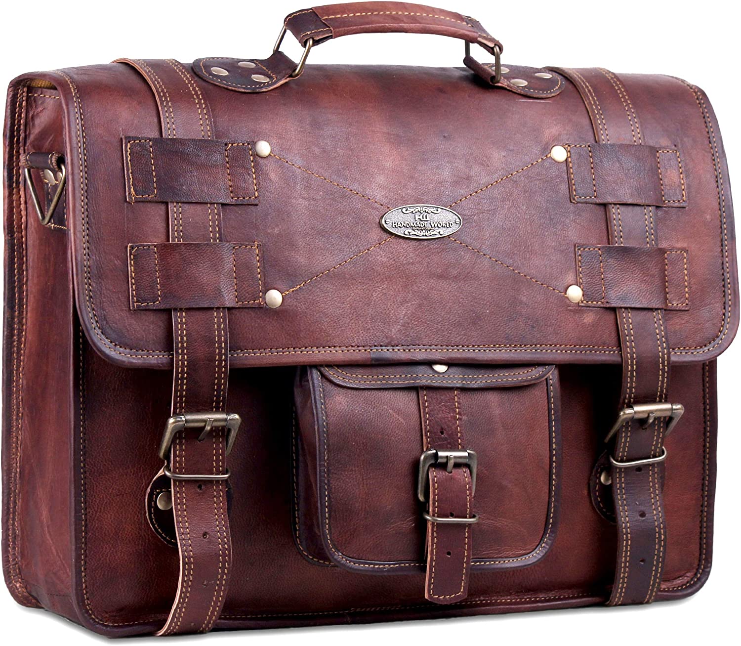 Handmade World Leather Messenger Bags For Men Women Briefcase Laptop Computer Satchel Distressed Bag (11" X 15") - Image 4